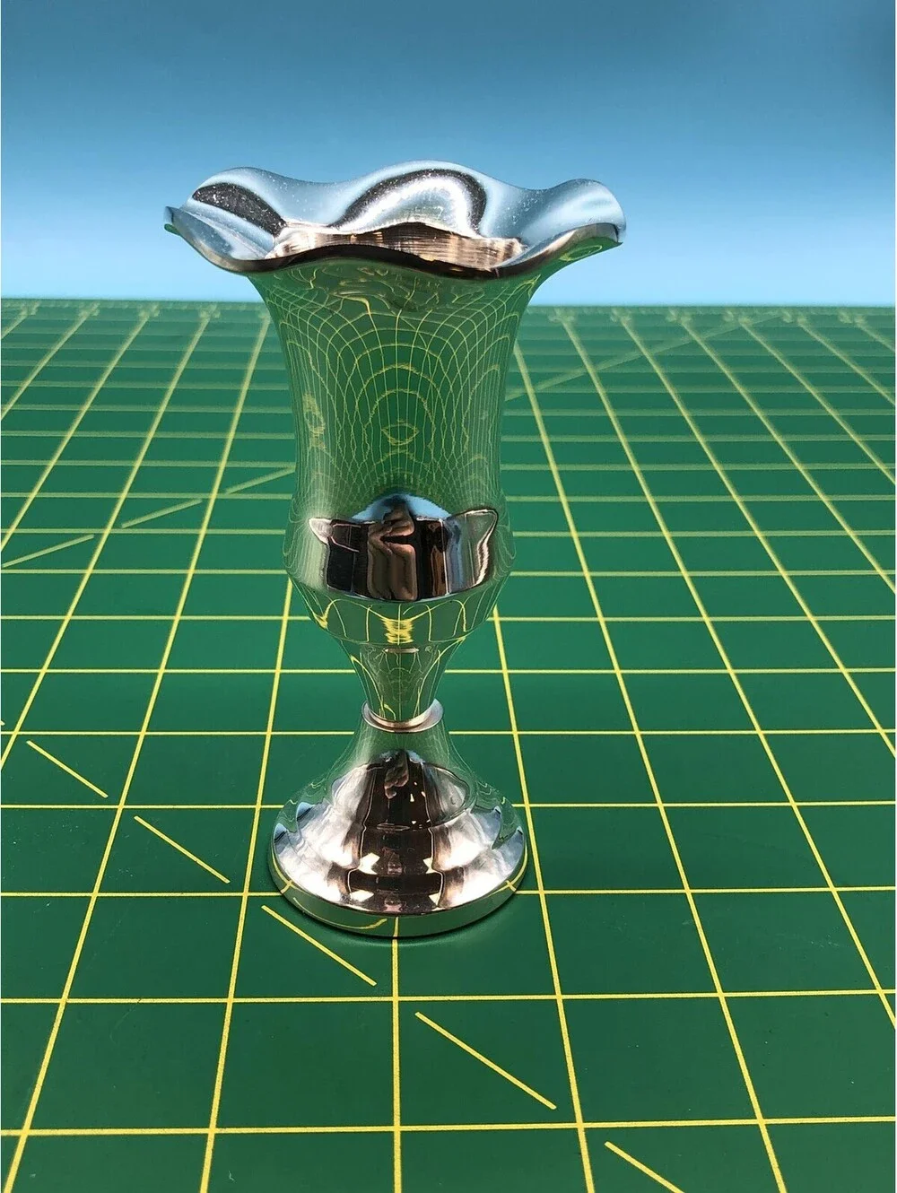 Two's Company Silver Metal Bud Vase Trumpet Shape Small 2x2x5in Contemporary